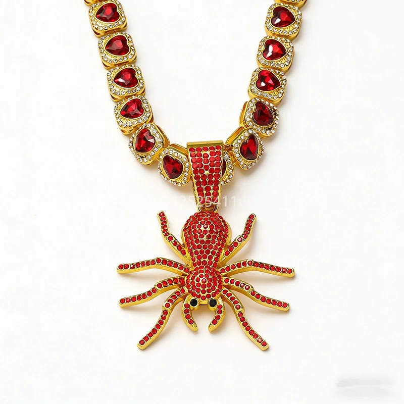 

Новый Хэллоуин красный паук кулон ожерелье золотого, серебряного цвета 12-30 дюймов сердце циркон теннисная цепочка унисекс рэпер ювелирные изделия