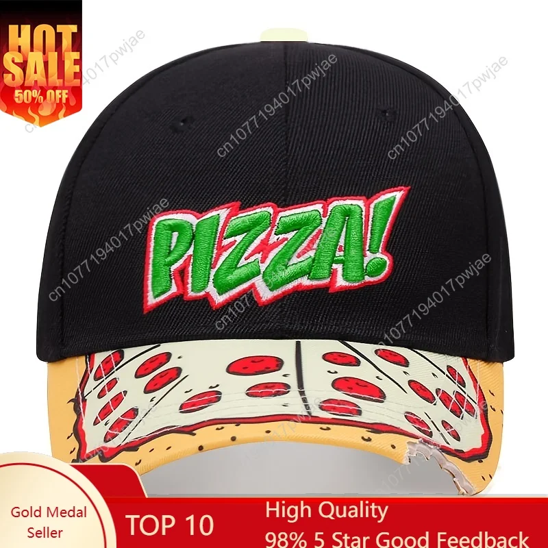 

Trendy PIZZA Embroidery Baseball Cap Color Block Cartoon Dad Hats Lightweight Adjustable Sun Hat For Women & Men