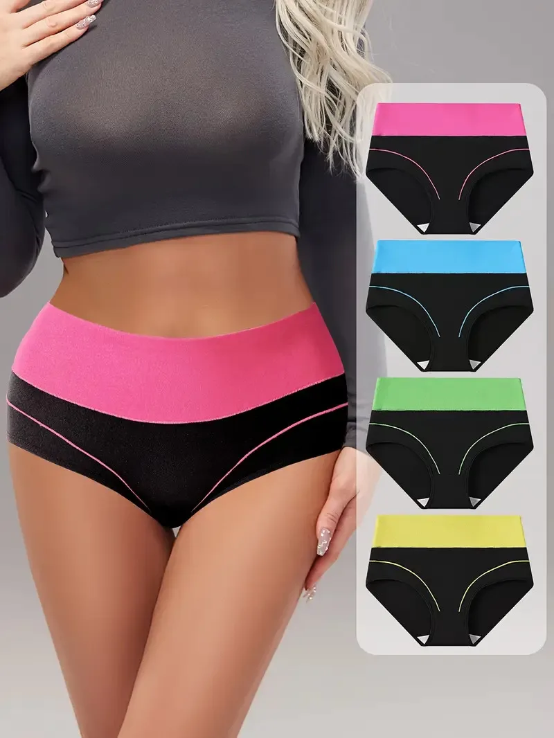 4Pcs High Waist Women Panties Body Shaper Soft Cotton Briefs Slim Breathable Panty Lingerie Female Underwear Plus Size XS-3XL