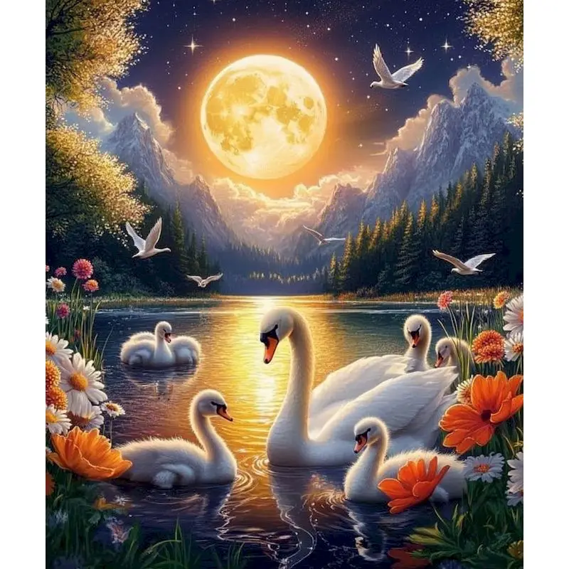 

GATYZTORY Coloring By Number Swan Animals Kits Home Decoration Painting By Number Lake Drawing On Canvas HandPainted Art Gift