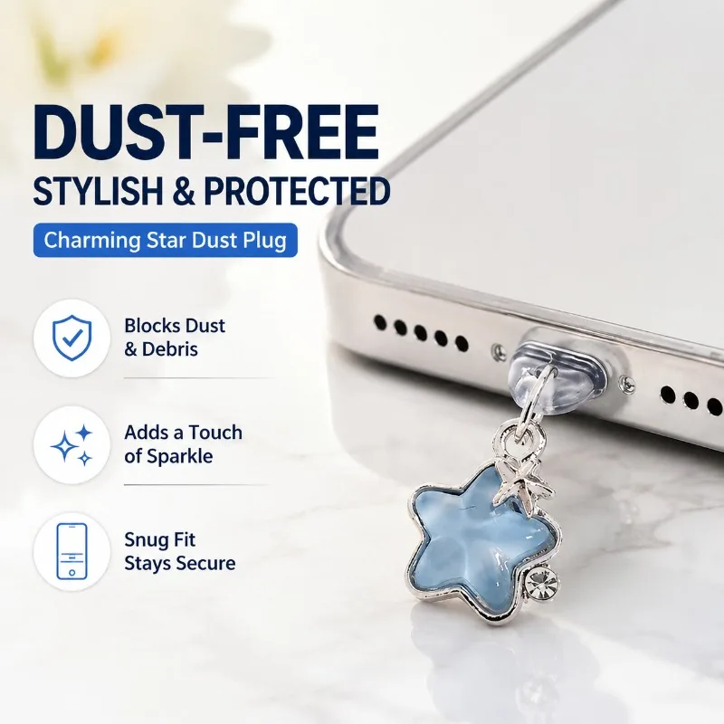 

Phone Dust Plug Silicone Metal Charging Port Cover Diamond Star Design for iPhone Type C Micro USB Dust Protection Cap Phone