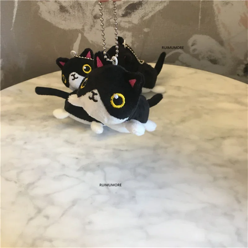 8cm New Black And White Cat Plush Dolls Backpack Keychains Kawaii Pendant Cat Doll Toy Hobbies Lying On The Body Gifts for Kinds