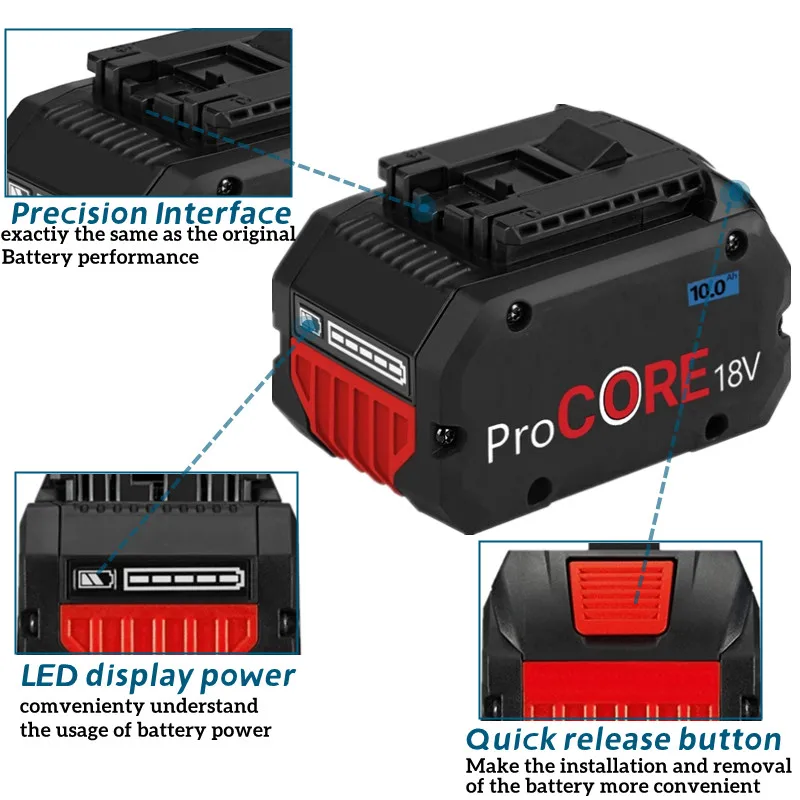 Batterie de rechange ProCORE pour système professionnel, outils sans fil, BAT609, BAT618, GBA18V80, cellule 10000, 18V, 21700 mAh