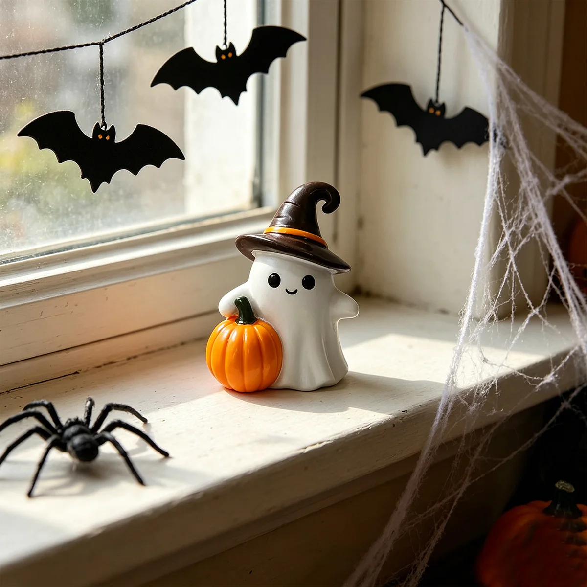 1 piece of resin decorative ornament, Halloween ghost resin ornament, mini desktop decoration, cute ghost ornament for desk/window sill/bookshelf, atmosphere-creating decoration, holiday party window display photo prop, Halloween decoration gift, home desktop atmosphere-creating craft ornament, Halloween quirky and soothing trinket, a great item for gifting and keeping for the holiday atmosphere.