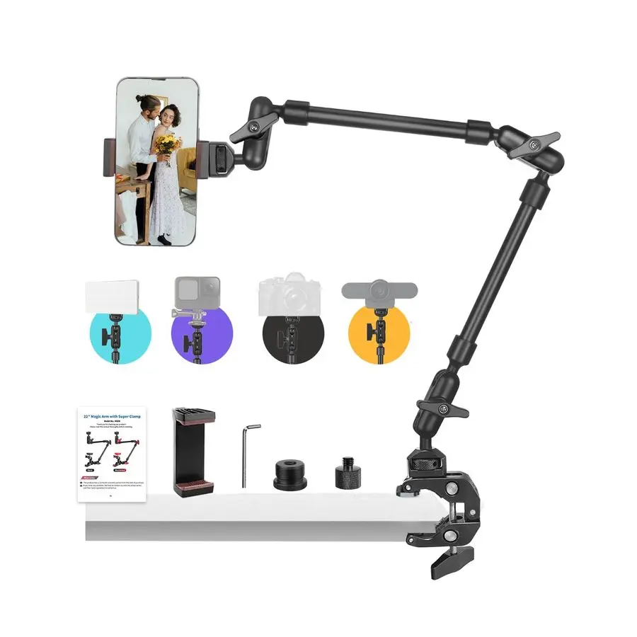 

Magic Arm с зажимом, верхнее крепление для телефона, настольное крепление для камеры с резьбовым адаптером с шарнирной фрикционной стрелой, для видеоподсветки телефона