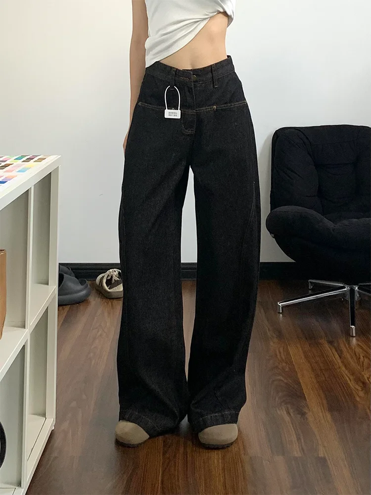 

High Waist Straight Leg Vintage Washed Denim Jeans Women's High Street Loose Wide Leg Slimming Casual Long Trousers