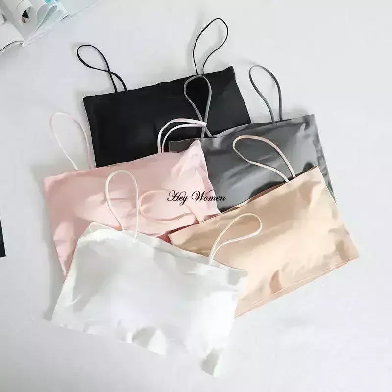 Summer Ice Silk Seamless Crop Tops for Women Strapless Underwear Korean Version Bralette with Chest Cushion Pads Bandeau Top