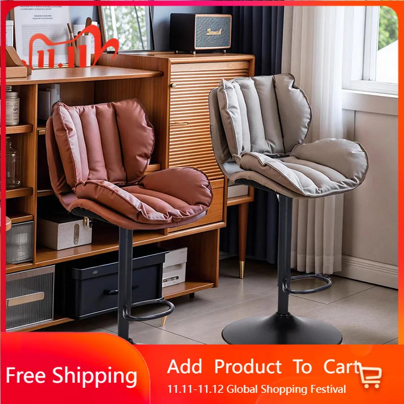 

Counter Accent Barstools Nordic Barber Adjustable Leather Design Relaxing Barstools Swivel Luxury Banqueta Trendy Furniture