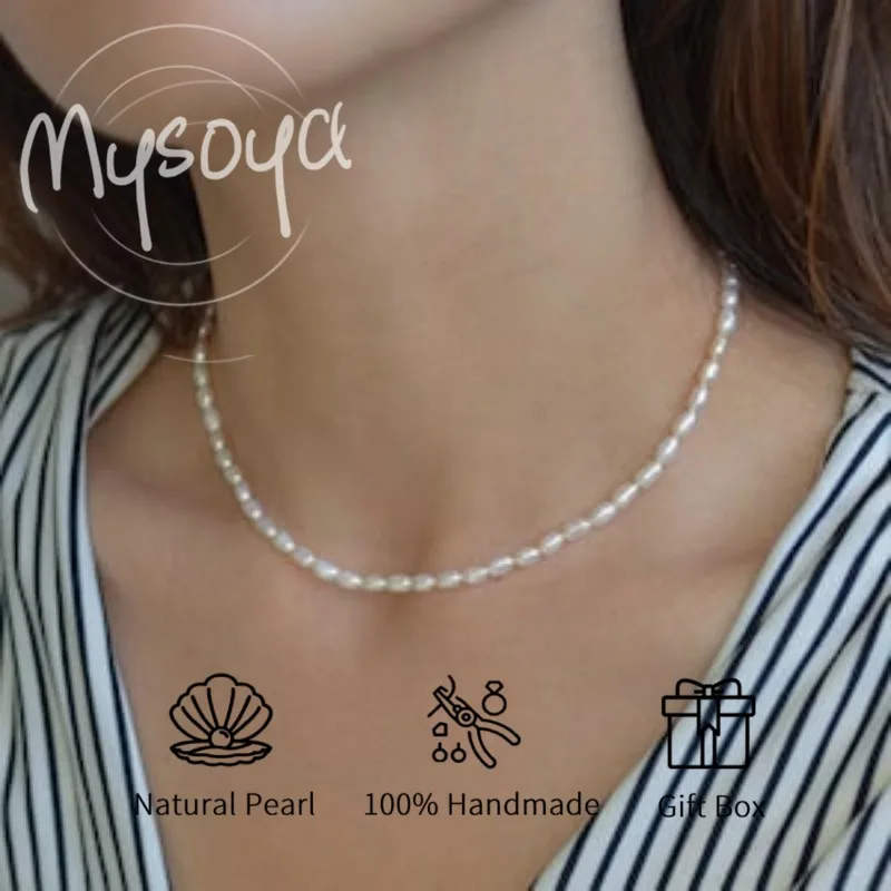 

MYSOYA White Freshwater Pearl Necklace 3-4mm With Gift Box For Her/Him Birthday/Wedding/Christmas/New Year/Anniversary Gift
