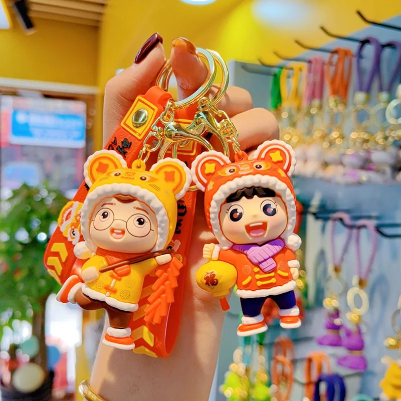 Creative Silicone Lion Dance Keychains Pendant Simple Chinese Style Lion Dance Firecracker Boys and Girls Key Chain Party Gift