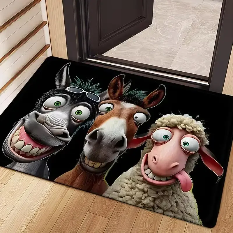 Funny Animal Trio Door Mat Bathroom Rug Entrance Mat Cute Dog Cat Sheep Welcome Mat for Home Decor