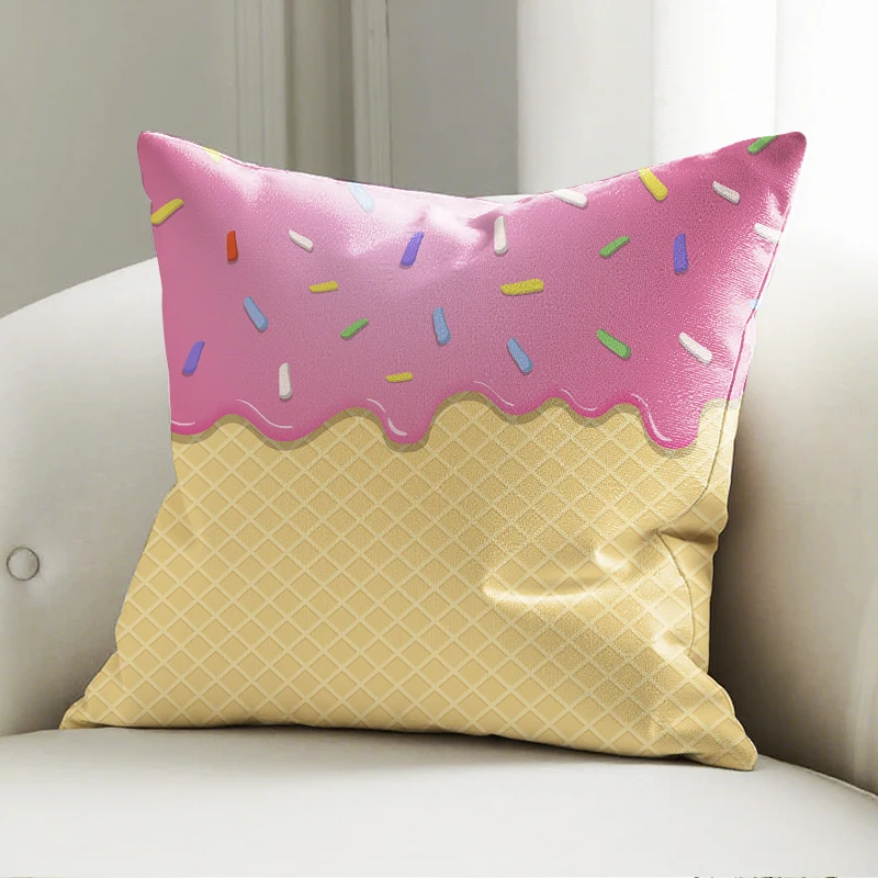 

Pink Ice Cream Pillow Cover, Sweet Dessert Print Cushion Case, Sofa Bedroom Fun Decor Accent Pillow