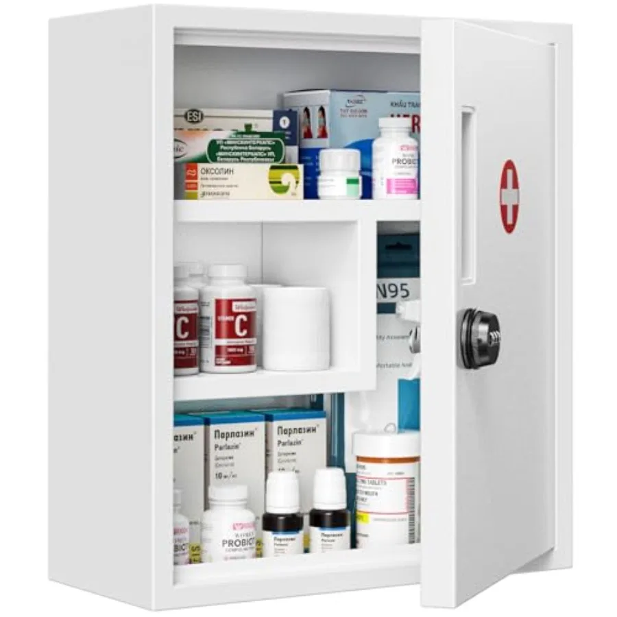 

Настенный запираемый шкафчик для медикаментов, пустой металлический контейнер для хранения лекарств с цифровым замком, органайзер для ванной комнаты