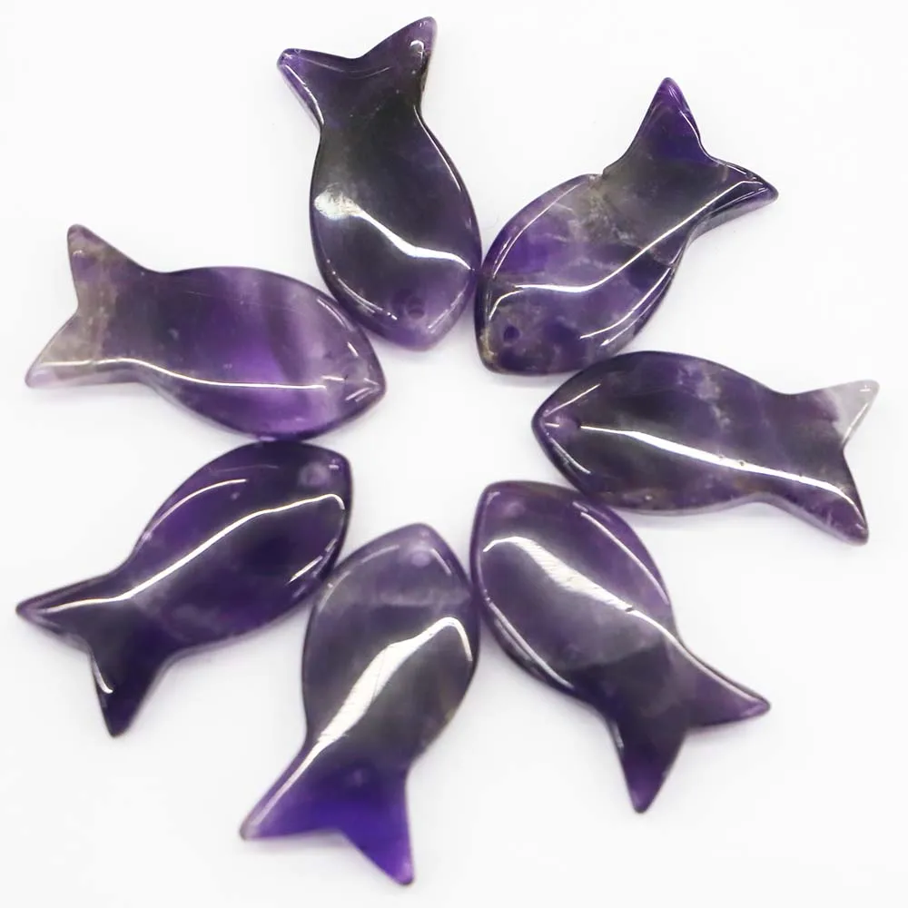 Novelty Natural Stone Carved Fish Crystal Agate Necklace Pendant Fashion Charm Jewelry Accessories Wholesale 10Pcs Free Shipping