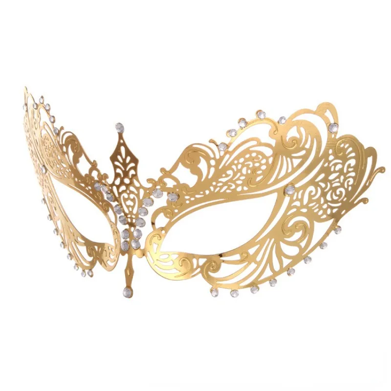 Iron Art Metal Mask Half Face Lady Princess Mask Shiny Inlaid Electroplated Golden Makeup Dance Performance Props