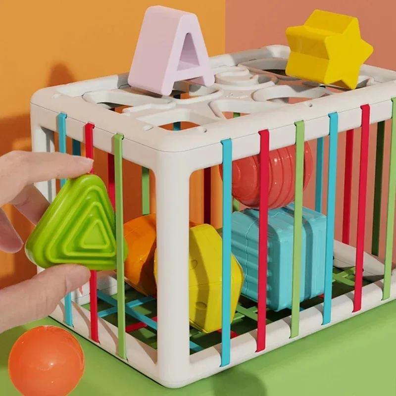 TEMIKIDS bébé forme tri jouets enfants Montessori jouets éducatifs coloré sensoriel Cube jouets avec bandes élastiques pour Fine Mot