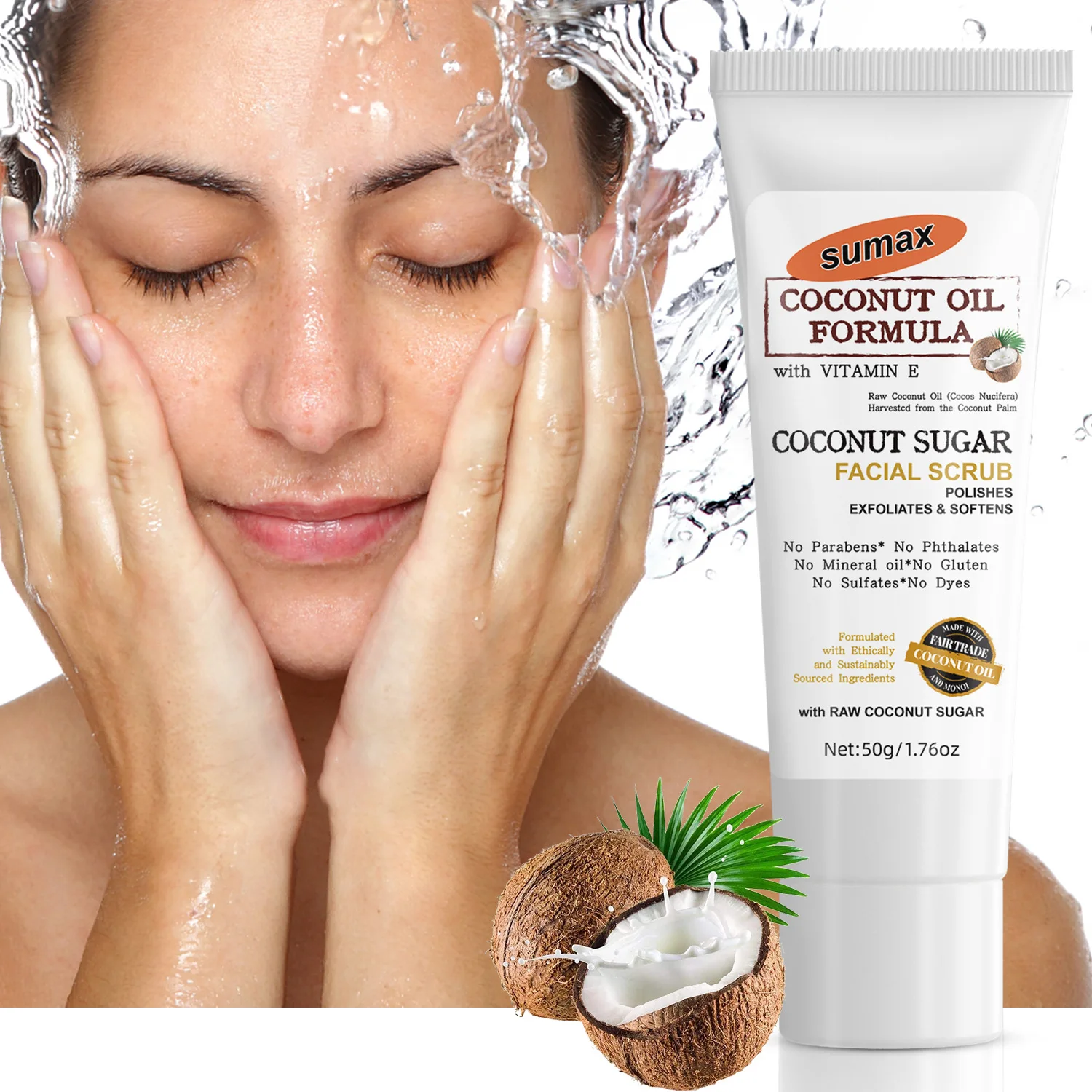 

Coconut Oil Facial Scrub Gently Cleansing Exfoliating Brightening Skin Tone Shrinking Pores Moisturizing balance oil Skincare