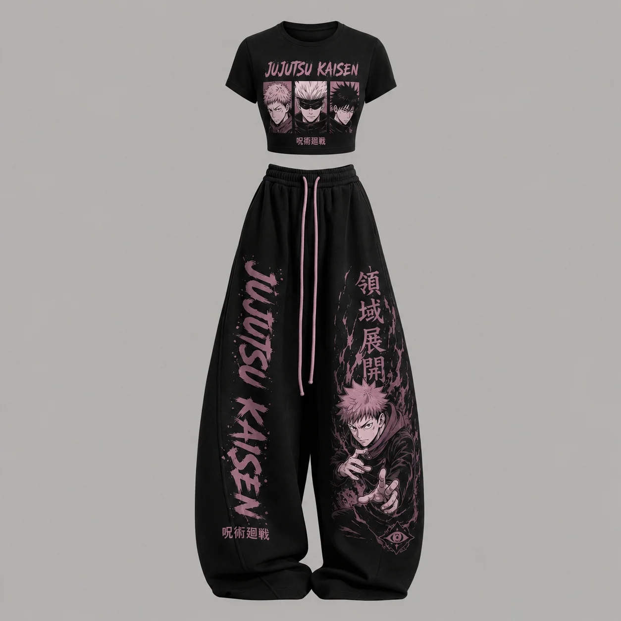 New Spell Battle Anime Character Milk Silk Regular T-shirt Set Loose Pants Family Casual Street Sports Parent Child Clothing