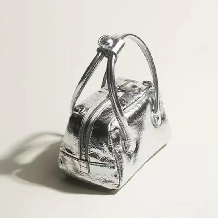 

Silver Handbag for Women Trendy Versatile Bowling Bag Compartments Casual Summer 2024 Exquisite Female Purse