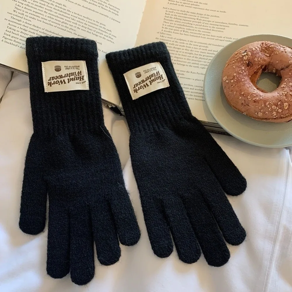 Cozy One Size Full Finger Knitted Gloves Warm Lining 10Colors Warm Winter Gloves Faux Cashmere Gloves Typing Use
