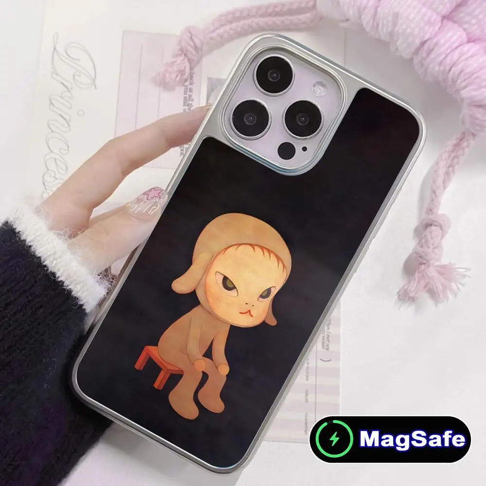 

Anime Yoshitomo Nara Phone Case for iPhone 17 16 15 14 13 12 11 Air Pro Max Plus Magsafe Silver Plating Colorful Cover Luxury