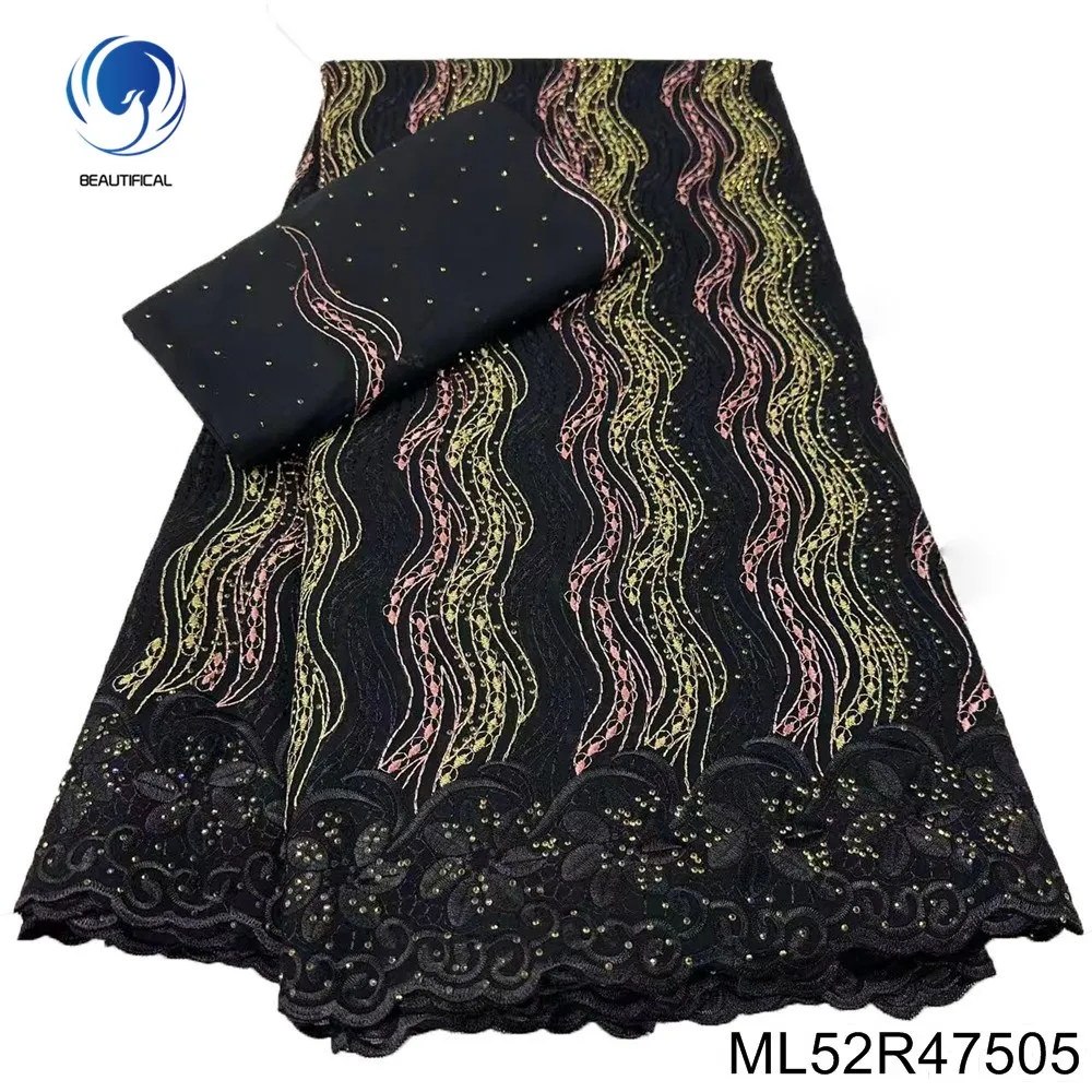 

2025 Vintage Black High-quality African 100% Pure Cotton Fabric Lace Party Dress From Nigeria, Switzerland and France ML52R475