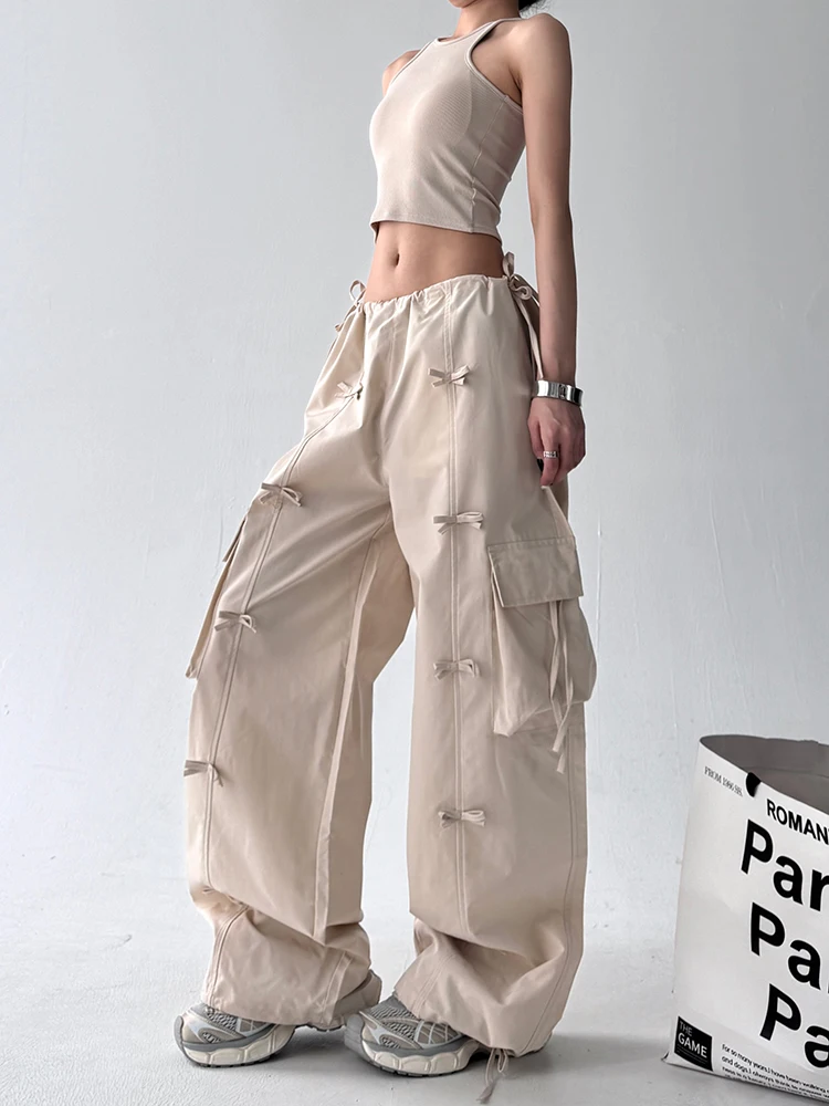 American sle casual solto calças de trabalho dstring nó ket doce picante menina calças largas cintura alta calças compridas