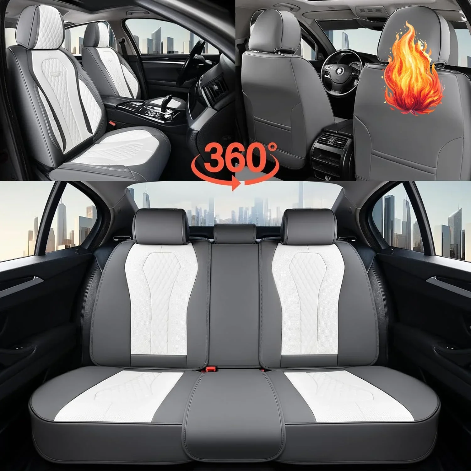

Seat Covers, Car Covers Full Set, White Cover, Cushion Waterproof, Front Back Covers, Luxury