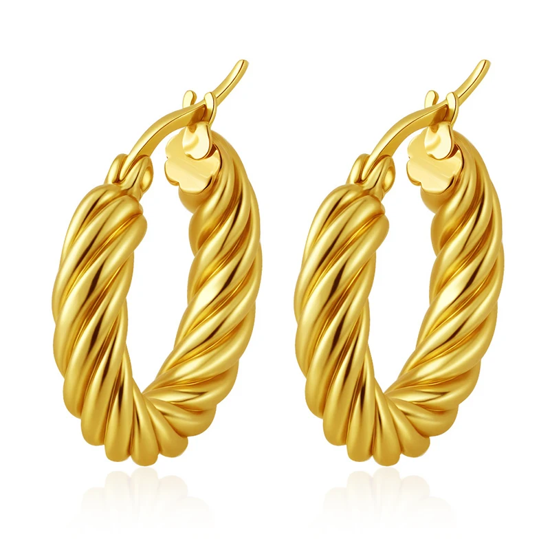 Classic Fashion Round Stainless Steel Twist Hoop Earrings For Women 4.5mm Thick Ear Buckle Gold Silver Color Earrings Jewelry