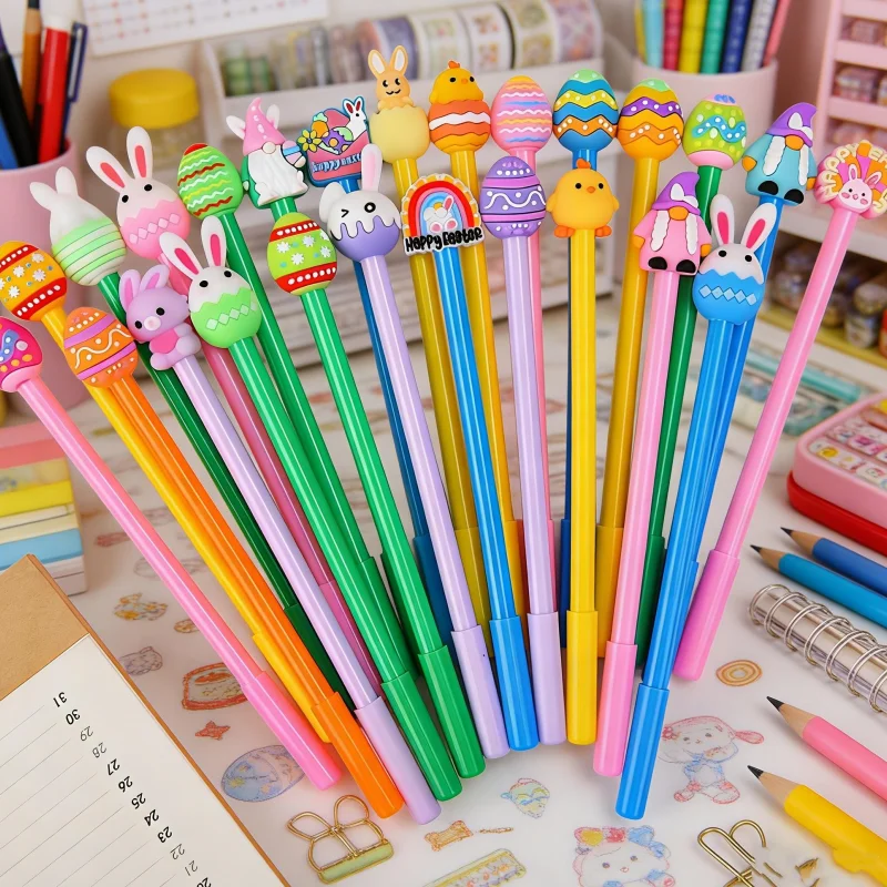 

Набор из 20 ручек с разными дизайнами, милые и эстетичные ручки с кроликами, гелевые ручки с черными чернилами в форме яйца, креативные силиконовые насадки для ручек в виде кроликов.