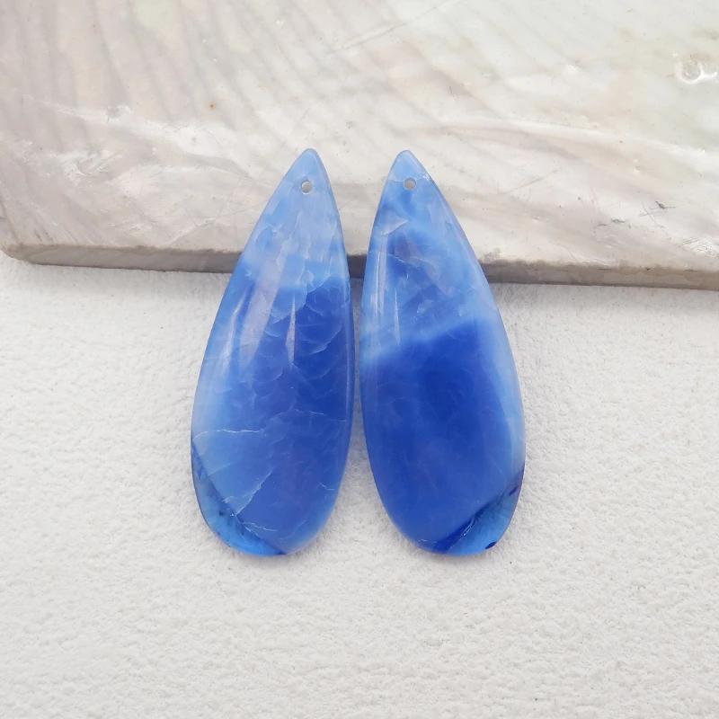 

Semiprecious Stone Beads Blue Onyx Gemstone Earrings Pair For Women 43x17x4mm 9.3g Fashion Jewelry Women Earrings Accessories