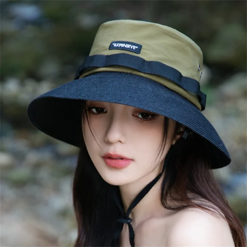 

New style patchwork sun hat for women in summer sunscreen fisherman hat for outdoor UV protection mountaineering hat for fishing