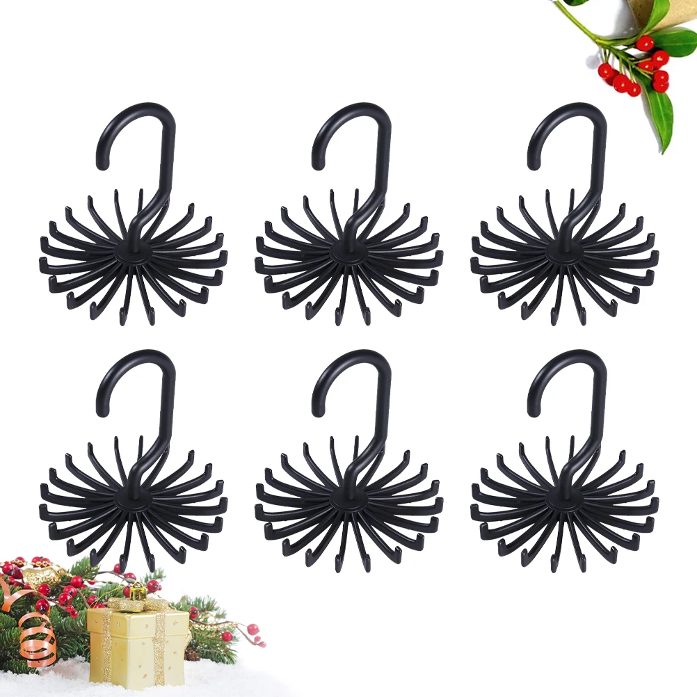 

6pcs Rotating Tie Rack Non-Slip Scarf Hanger 20-Claw Organizer Space-Saving Closet Storage For Ties Scarves Black