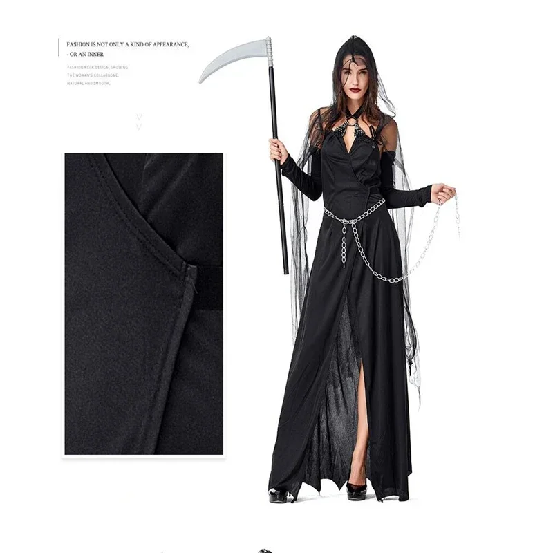 Deluxe Women Black Magic Witch Costume Halloween Sexy Adult Party Cosplay Clothing