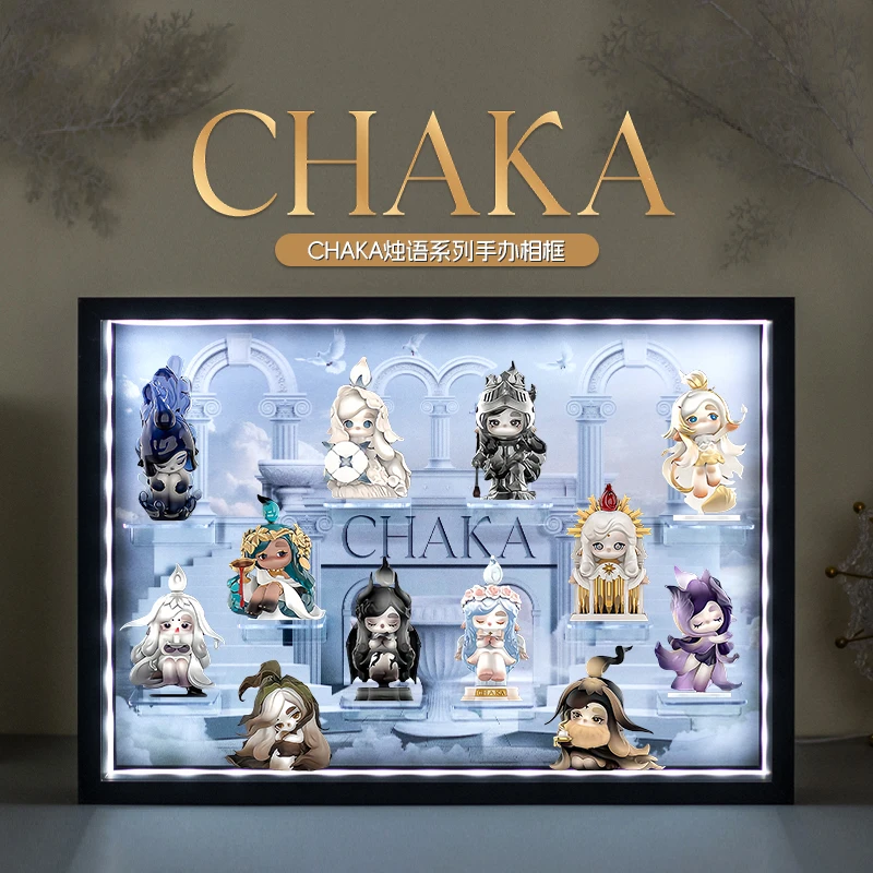 CHAKA Candle Whisper Series Blind Box Display Box Holz Acryl LED Vitrine Figuren 48×8,8×34 cm 13 voreingestellte Fächer versteckter Spot