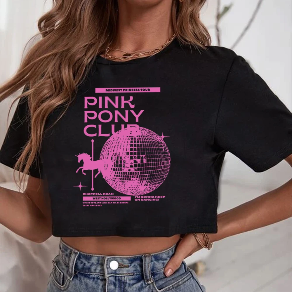 Chappell Roan Pink Pony Club Cropped T-Shirt Chappell Roan Fan Shirt Harajuku Crop Tops