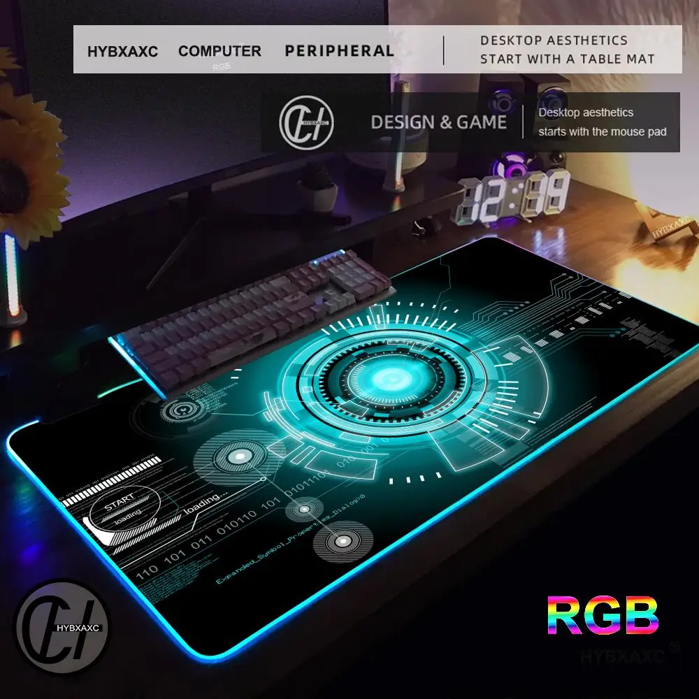 HYBXAXC 100X50CM تكنولوجيا ماوس الوسادة RGB الألعاب ماوس الوسادة حصيرة مكتبية HD ألعاب كبيرة مصباح ليد XXL RGB ماوس الوسادة
