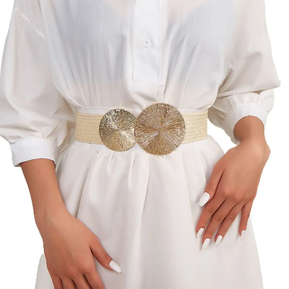 여성용 탄성 빨대 벨트, 보헤미안 와이드 브레이드 허리 벨트, 심플한 허리 벨트, 여름 패션