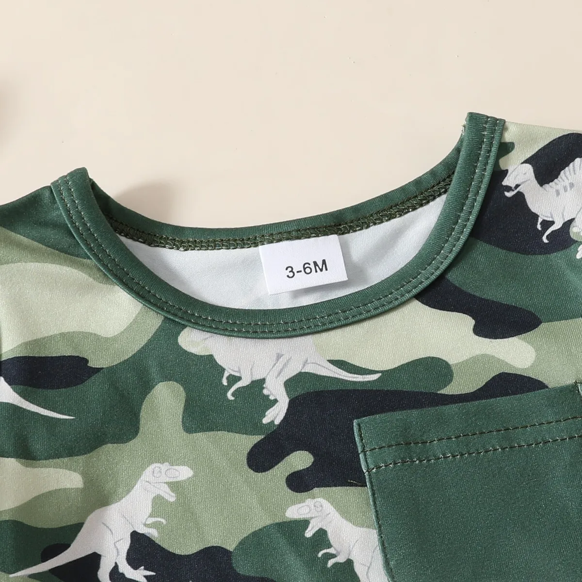 Baby Boys Summer Camouflage Dinosaur Irregular Hem T-shirt Tops + Solid Color Shorts Two-piece Set