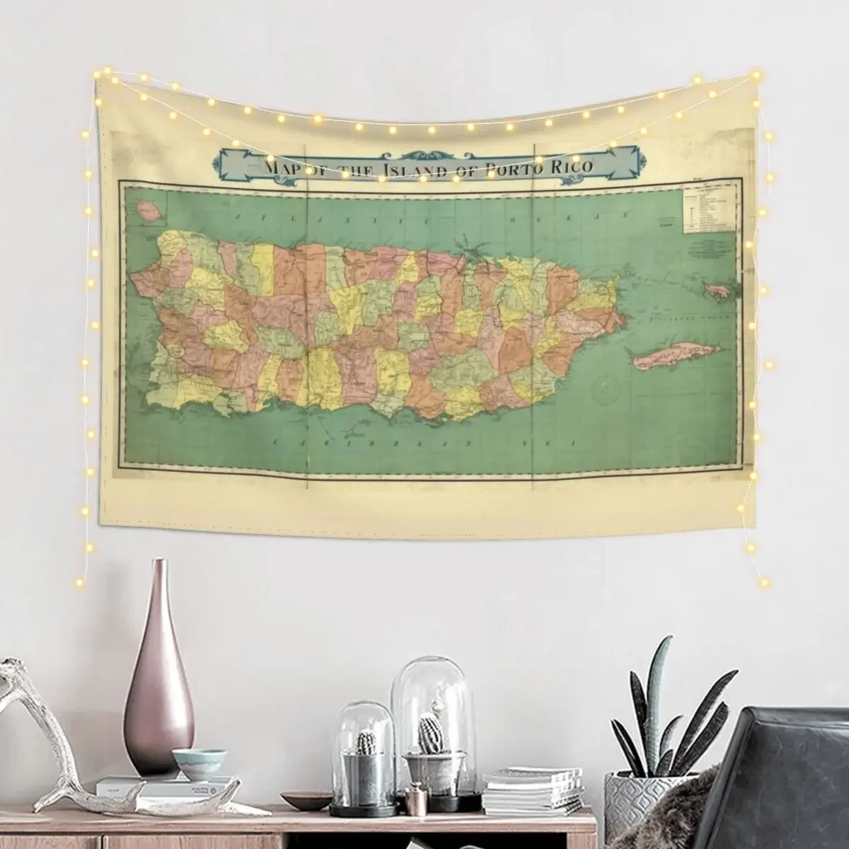 Map of Puerto Rico (Porto Rico) circa 1915 Tapestry Home Decorators Anime Decor Custom Tapestry