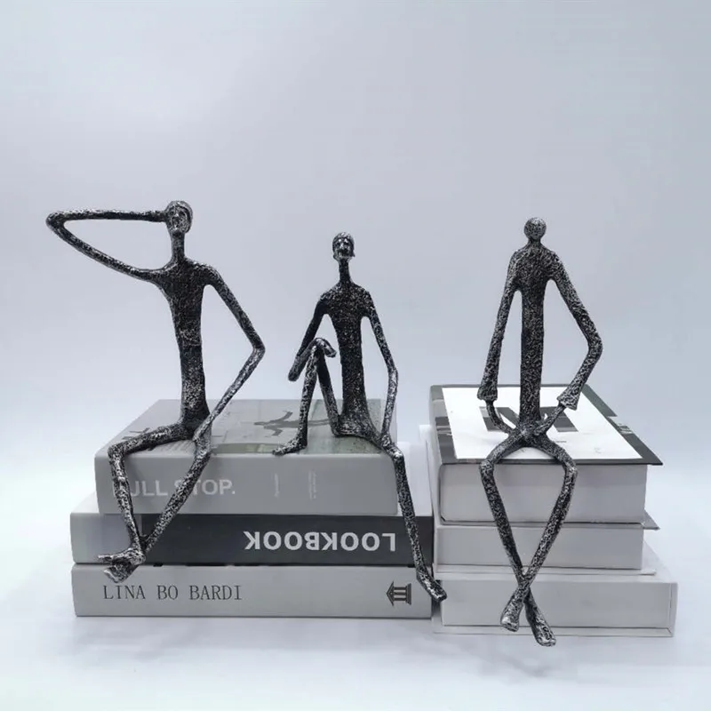 Creative Abstract Metal Human Sculpture Cast Iron Black Person Desktop Ornament Living Room Decoration Artist Modern Home Decor