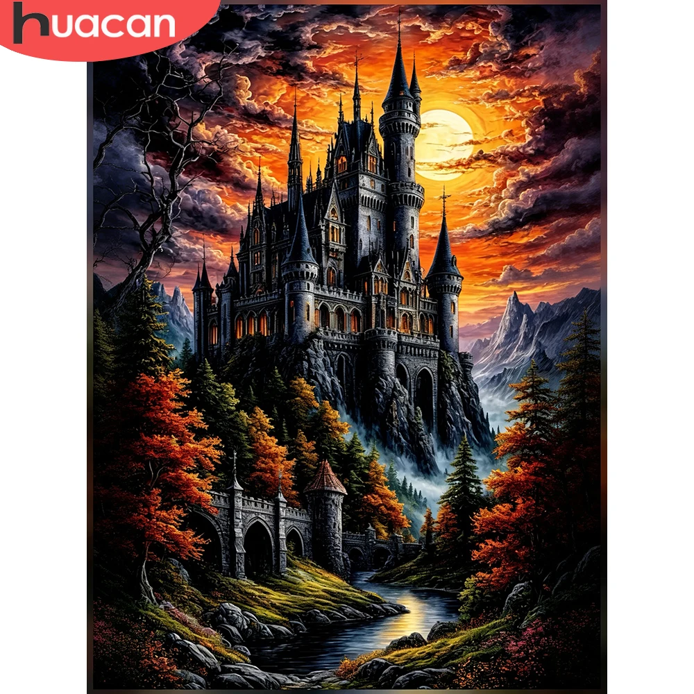 HUACAN Diamond Painting New Collection Castle Landscape Diamond Mosaic Novelties 2027 House Sunset 5d Diy 5d Diy Decor For Home