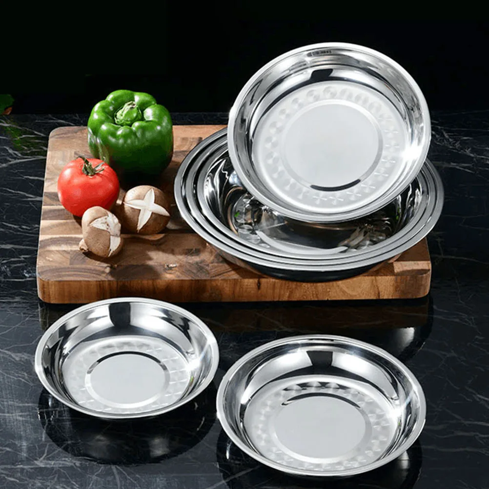 

6Pcs Stainless Steel Round Plates Multipurpose Food Storage Trays Barbecue Picnic Party Dessert Snack Kitchen Supplies