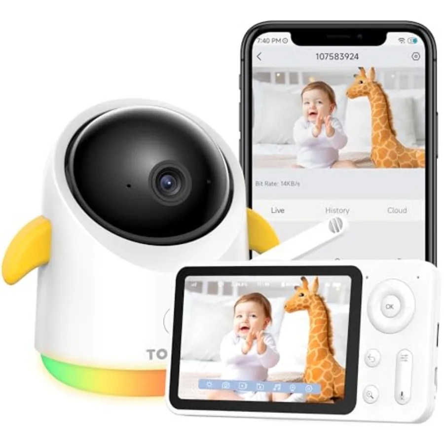 

Умная видеоняня с экраном 4,3 дюйма, Wi-Fi/без Wi-Fi, ночное видение, двусторонняя связь, оповещение о движении и плаче, удаленный PTZ-управление, совместимость со смартфоном