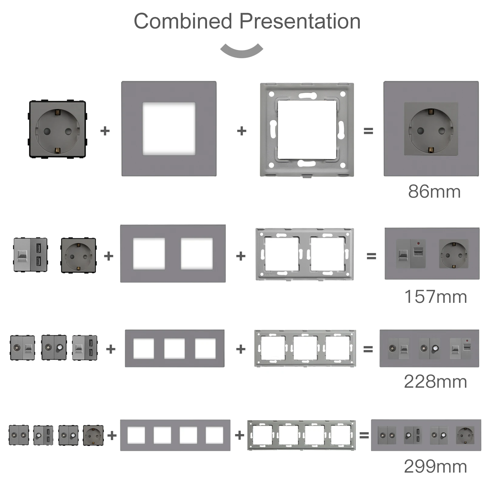 BSEED PC Matte Socket Frames RJ45 CAT5 TV Satellite Type-c Double USB Sockets Wall Button Switch Function Parts  Free Combinatio