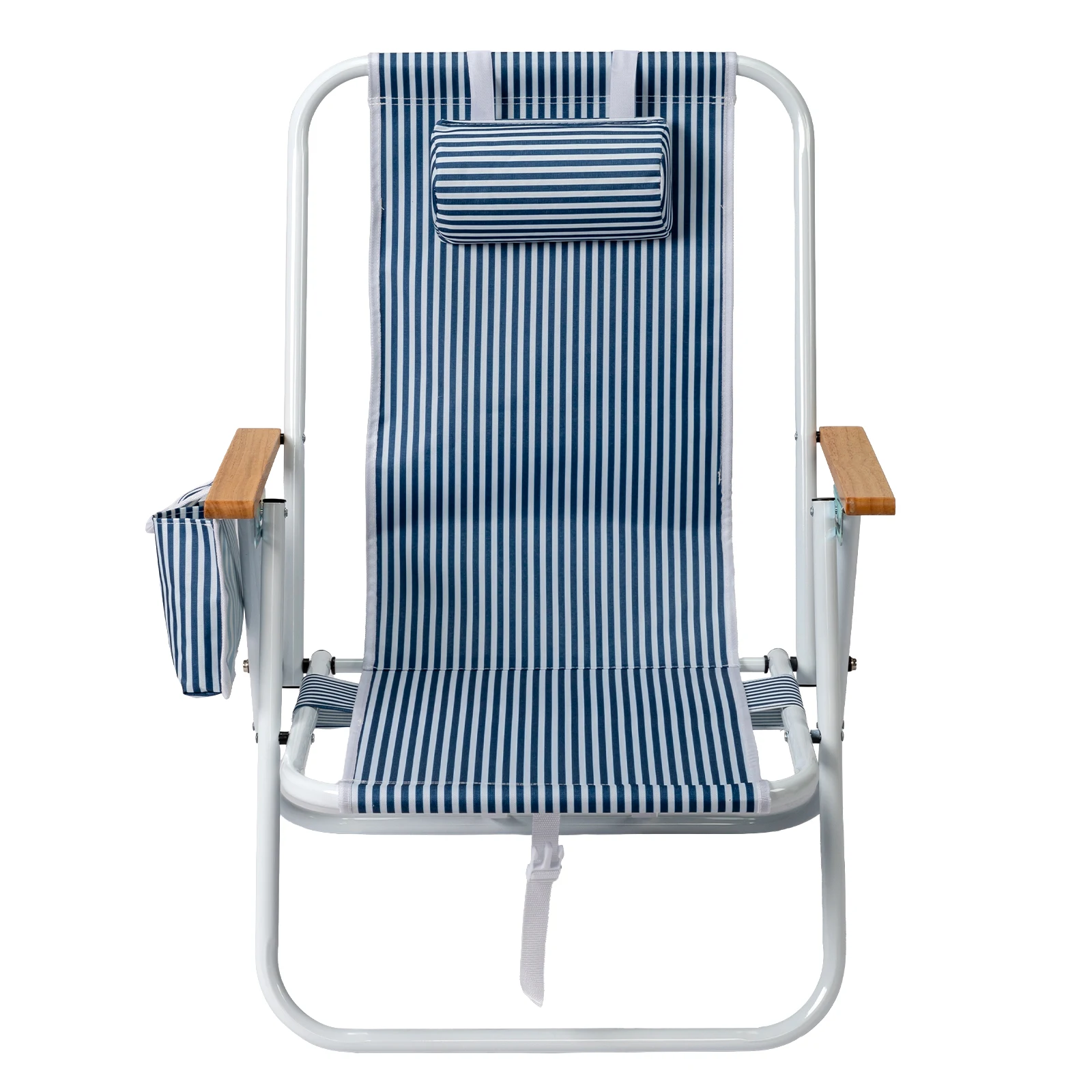 4-Position Adjustable Backpack Beach Chair, Foldable Rustproof Aluminum Frame Lounge Chair with Wooden Armrest, Side Storage Pockets & Detachable Pillow, 24