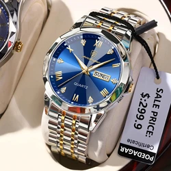 POEDAGAR Fashion Blue Quartz Watch for Men High Quality Stainless Steel Waterproof Luminous Date Mens Watches Top Brand Luxury