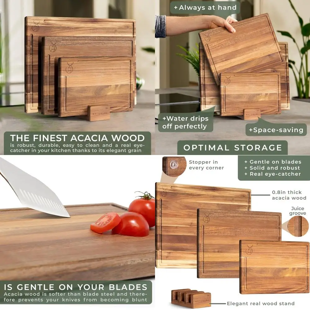 مجموعة ألواح تقطيع خشب السنط - 15.75 × 12/13 × 9.5 / 10 × 7 بوصة - ألواح تقطيع سميكة للمطبخ #1