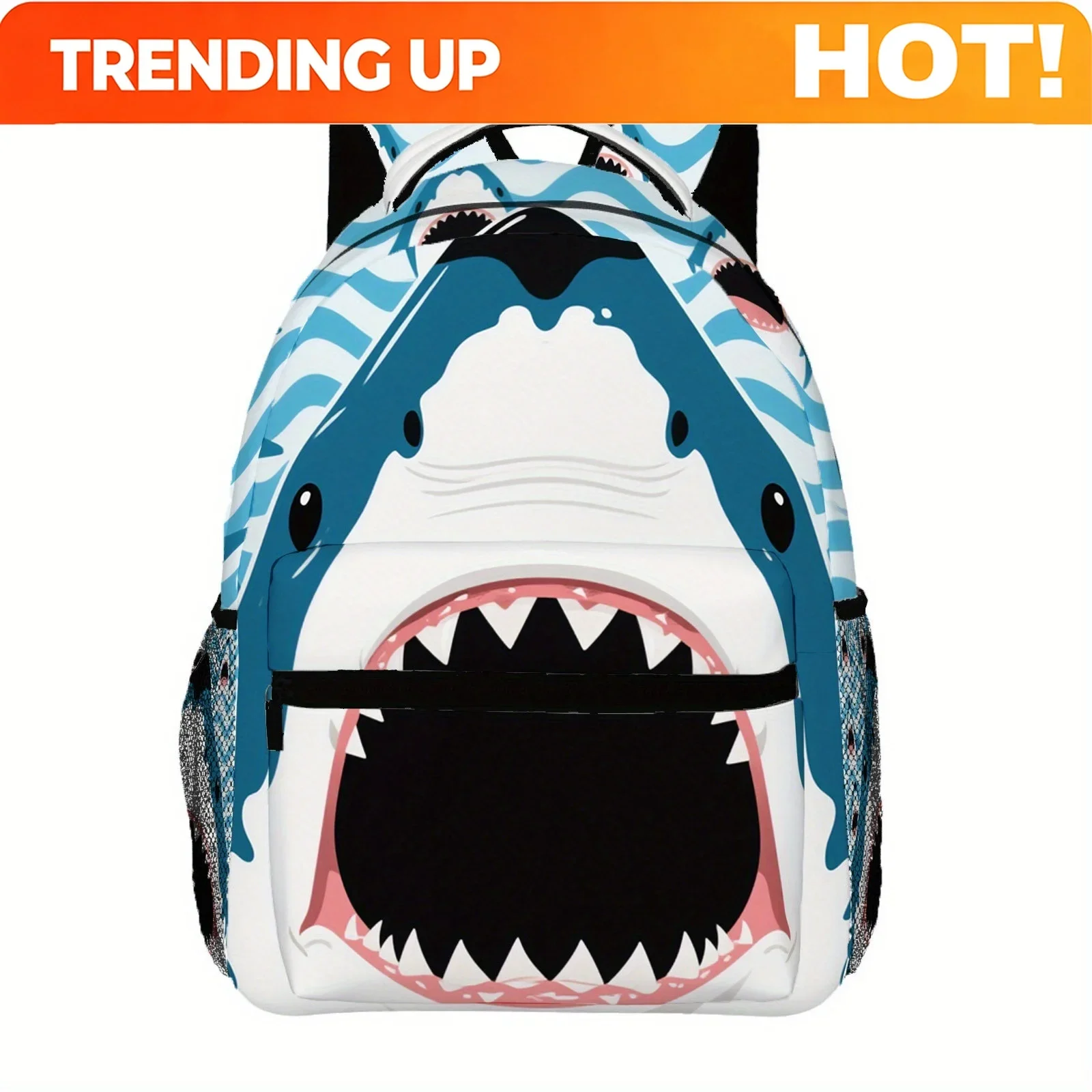 Custom Bag 1 Bohemian Style Open-Mouth Tiger Shark Polyester Women's Backpack, Lightweight Large Capacity Travel Backpack, Suita