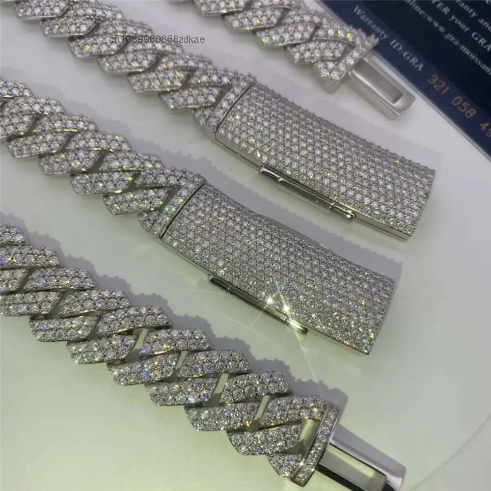 Luxury Wholesale 15mm Long Clasp Fully Iced Out Moissanite Diamond Cuban Chain Sterling Silver Gold Plated Men Hip Hop Cuban Lin